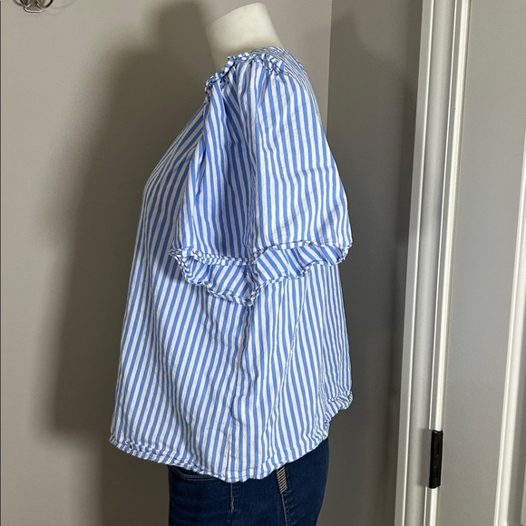 Tuckernuck Pomander Place Blue and White Puff Sleeve Peplum Blouse Sz M - Picture 5 of 11